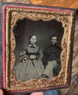 1/6 Plate Ruby Ambrotype of a Civil War Union Soldier and his sweetheart