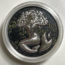 2026 Niue 5 Oz Silver .999 Black Sea Mermaid 5 High Relief In Display Box