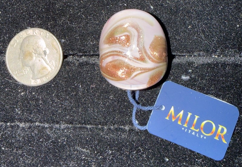 Milor Murano Glass Pink Gold White Band Ring Size 8.5 Italy