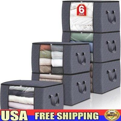6 Pack Non-Woven Storage Bags Clothes Organizer W/ Zipper & Reinforced Handles
