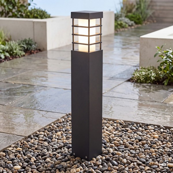 Schwarze Wegeleuchte Garten 50Cm IP54 Wetterfest Eckig E27 AußEnlampe Beringen-image