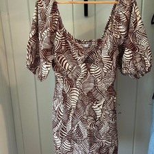 NWOT Mango brown and beige leaf print mini dress in 2
