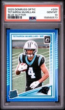 Tetairoa McMillan Rookie Blue Glitter SSP PSA 10 2025 Donruss Optic #209 POP 12