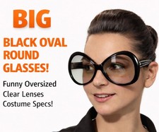 BIG BLACK OVAL ROUND GLASSES Jumbo Eye Frame Funny Bling Clown Clout Alien Bug