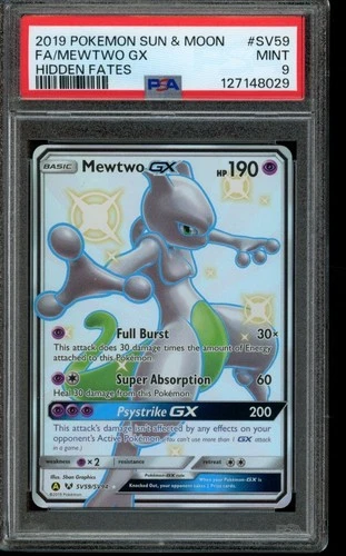 PSA 9 MINT Pokemon Mewtwo GX Hidden Fates Shiny Holo SV59/SV94