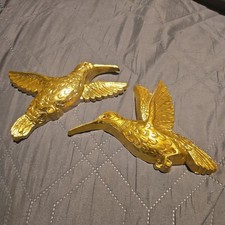VINTAGE Homco Flying Hummingbirds Set of 2 Gold Home Decor Wall Hang Made in USA