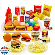 Pretend Play Kitchen Mini Foods Set for Kids Hamburger Fries Noodles Drink wi