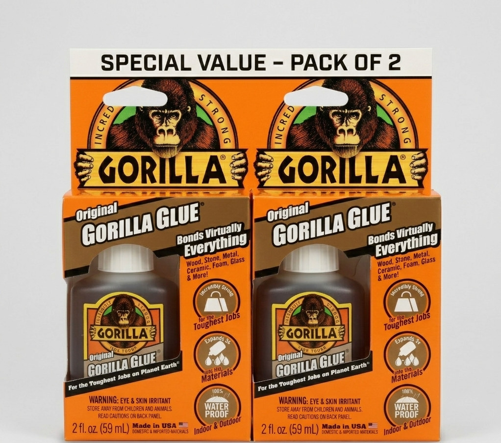 Gorilla Original Waterproof Polyurethane Glue, 2 ounce 2 - Pack, Brown