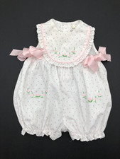 Vintage Baby Girls Pink Rose eyelet lace Romper Size 3-6 mo.