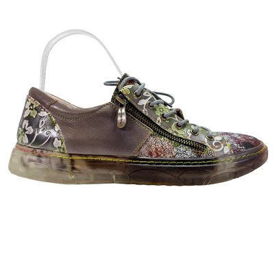 L'Artiste Danli Delite Women's US 9 Gray Multi Floral Leather Zip Lace Sneakers