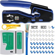 RJ45 Ethernet Crimper Tool Kit for Network Cable with 50 Pass Through Connectors