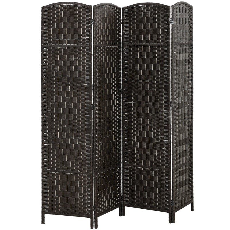 4 Panel Folding Privacy Screen, 70.9" Partition Wall Divider, Coffee