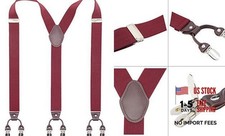 Men s Y-Shaped Heavy Duty Suspenders 6 Metal Clips, Elastic Brown-pu Burgundy