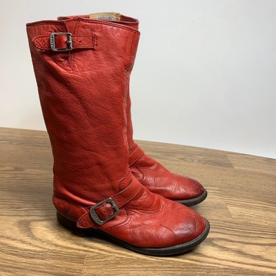 Frye Veronica Slouch Boots Moto Boys Size 2.5 Red Leather Pull-On Buckle