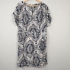 White Stuff Dress Women UK 16 Black White Ikat Print Short Sleeve Casual Boho
