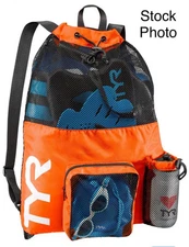TYR Big Mesh Equipment Backpack Swim Gym Bag Orange Mummy Wet Gear Pack