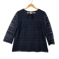 Talbots Large Women's Black Floral Crochet Lace Overlay Long Sleeve Blouse