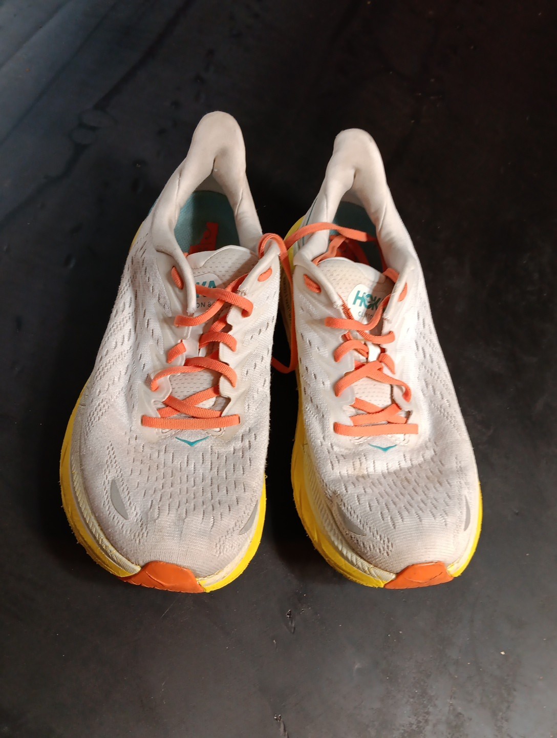 SAOLA Hoka Clifton 8 Wide Uomo 9 5 EE Bianco Grigio Arancione Giallo Max Imbottito Running