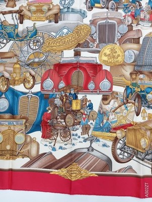 HERMES Carre 90 Automobile Silk Scarf Red Women | eBay