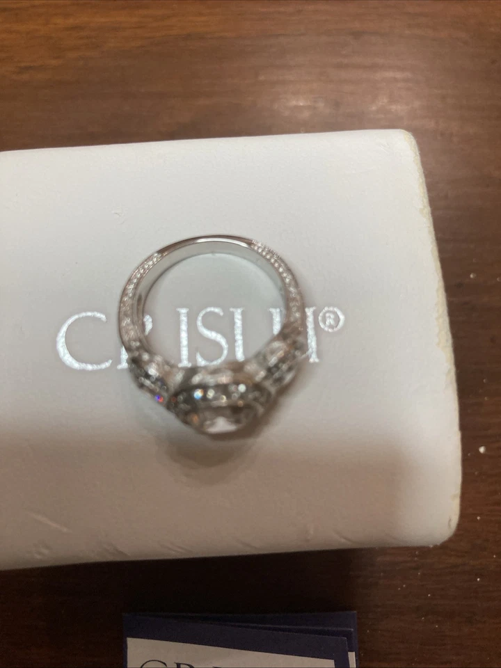 Anillo CRISLU 3 Piedras Platino Esterlina 3.2 CTTW Circonita Cúbica Talla 6.5 Foto 4 de 4