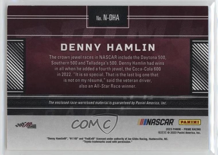 2023 Panini Prime Names Tires /99 Denny Hamlin #N-DHA - Image 2 of 2