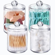 WISIEW 4 Pack Qtip Holder Dispenser for Cotton Ball, Swab, Round Pads, 4S