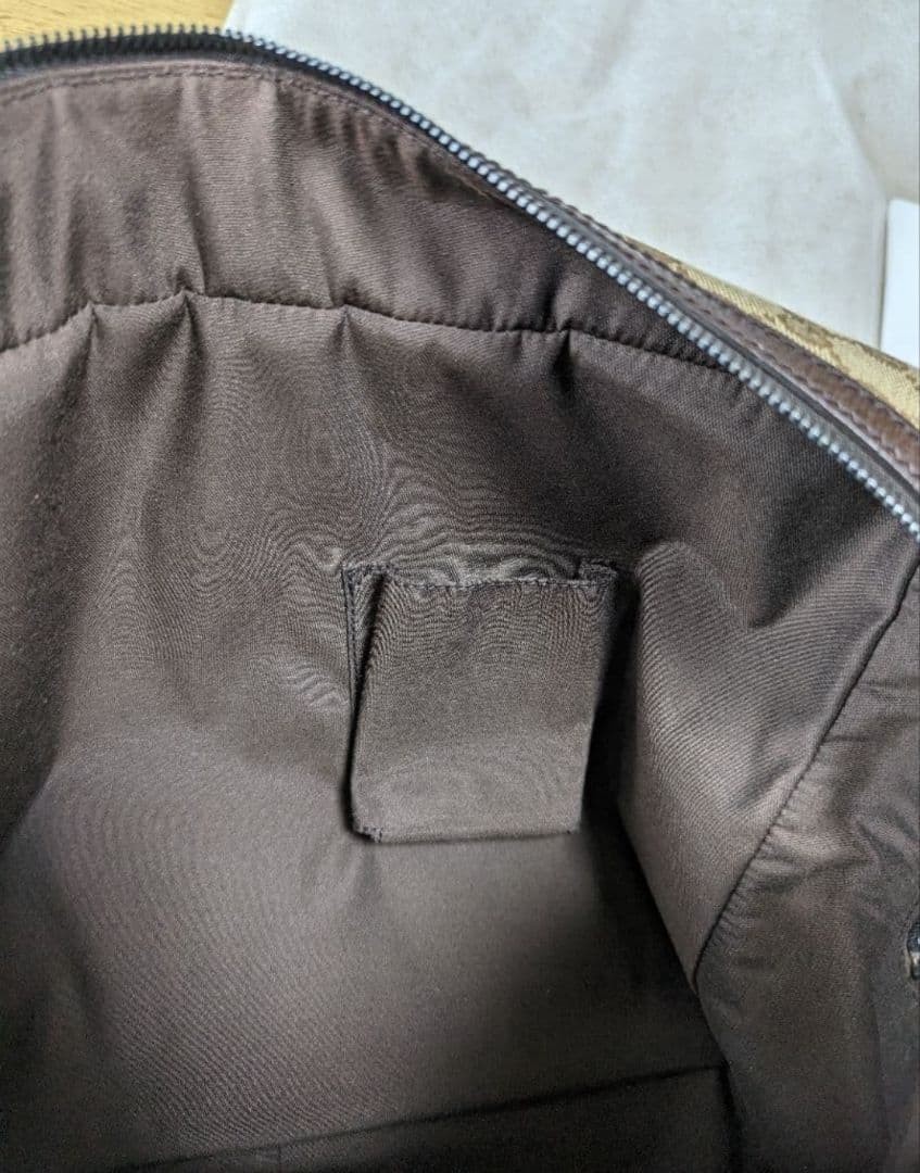 GUCCI Canvas Shoulder Bag Tote Bag Leather Trim Beige Brown Authentic thumbnail 13