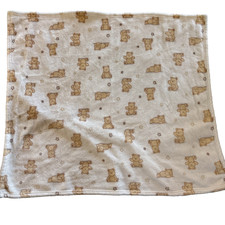 Little Me Plush Fleece Baby Blanket White with Brown Teddy Bears Stars 28"x32" J