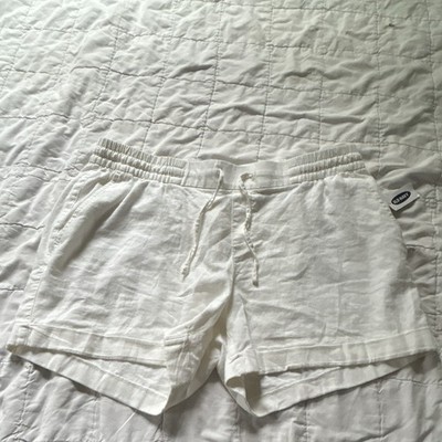 Old Navy Women's Linen Chino Shorts White L Mid Rise Drawstring Elastic Pockets
