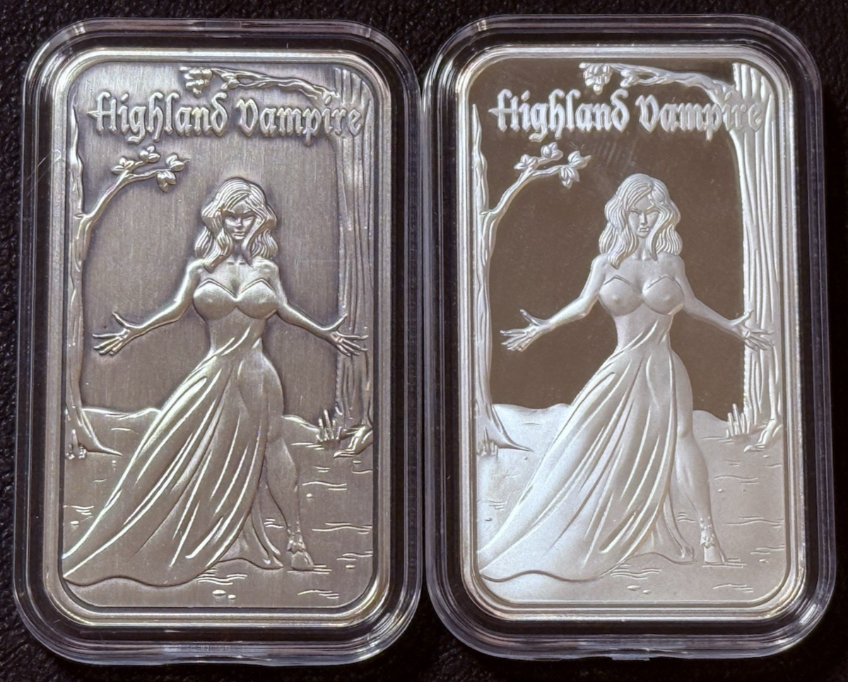 2015年 ゴールデンエニグマ 1oz 999ファインシルバー　ルテニウム 2) 1 Oz 999 Silver Highland Vampire Antiqued + Proof Bars Kody