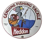 Vintage Heddon Fishing Lures Sign - Fish Tackle Lures Gas Ad Pump Porcelain Sign