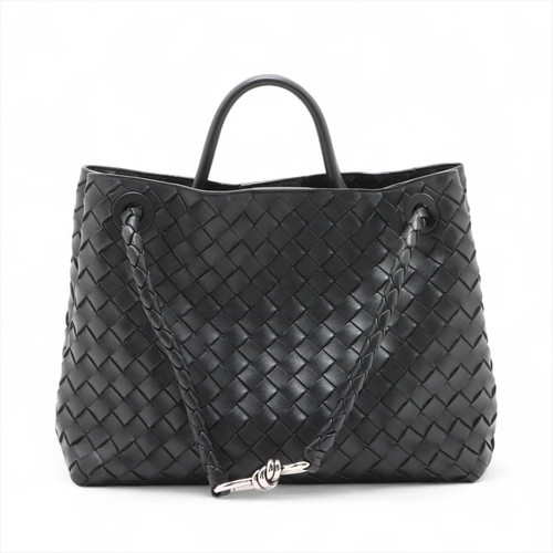 Bottega Veneta Intrecciato Medium Andy Amo Leather 2 Way Handbag Black