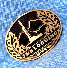 J S Logging Heber Utah Promo Belt Buckle Oilfield Brass Vtg DynaBuckle  .QRT379