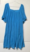 Naif Womens Size XL Blue Tiered Lined Short Sleeve Square Neck Knee Length Dress