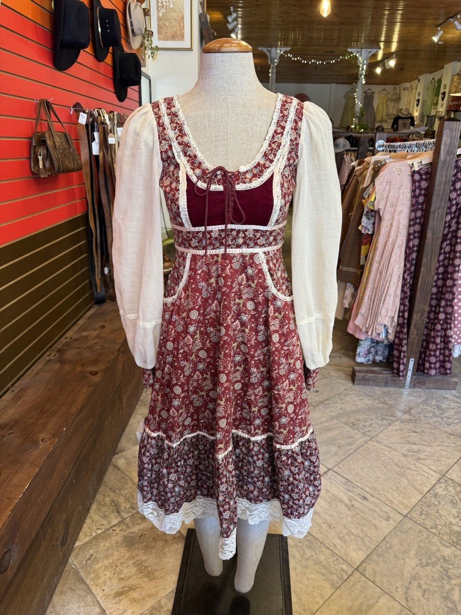 RARE 70s Gunne Sax Deer Vintage Midi Dress Lace Up Bodice Corduroy Size 7 RARE 70s Gunne Sax Deer Vintage Midi Dress Lace Up Bodice Corduroy Size 7