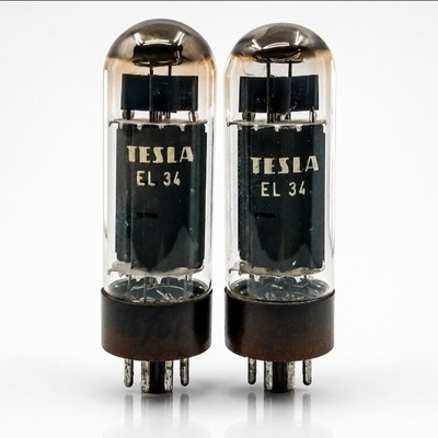 Current Matched Pair Tesla EL34 Brown Base Double O Getter MaxiMatcher Tested