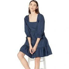 Madewell Lizzie Poplin Blue Puff Sleeve Square Neck Tiered Babydoll Mini Dress 0
