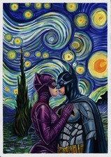 quadro originale A3 64NA opera d'arte acrilico DC — Batman e Catwoman