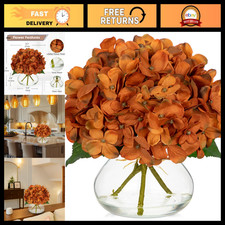 Dark Orange Fall Hydrangea Artificial Flowers in Glass Vase - Silk Faux Bouquet