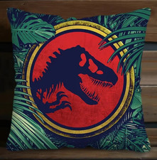 Unusual Jurassic Park Dinosaur & Palm Tree  Polyester Cushion Cover 18" x 18"