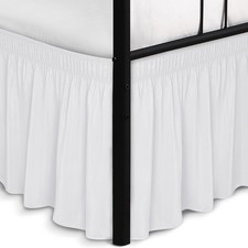 Wrap Around Bed Skirts with Split Corners for Queen Beds 15" Drop, White