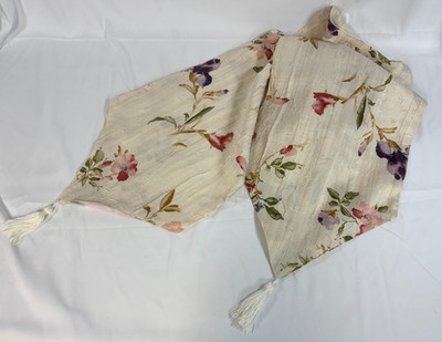 Beautiful Crushed Taffeta Floral Table Runner With Off White Tassels 72 Inches