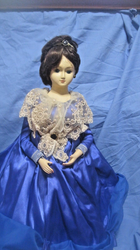 Heritage Mint Porcelain Doll - Blue Dress, Cream Lace Bodice Cape
