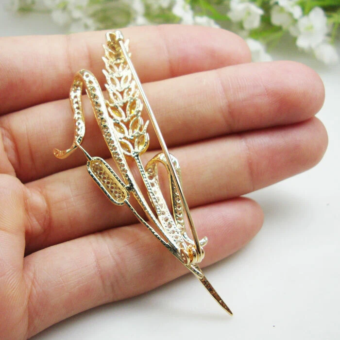 Broche prendedor ramillete amarillo cristal circón modelado orejas de trigo vintage regalo  Foto 3 de 4