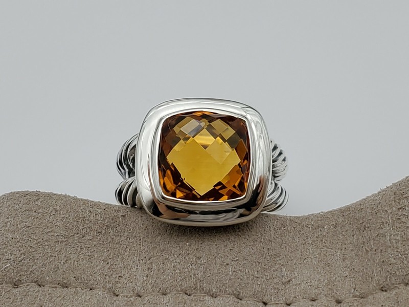 David Yurman Sterling Silver 925 Albion Ring with Citrine 11mm Size 6