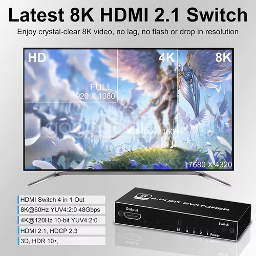 Interruptor divisor interruptor HDR 5 en 1/4 en 1 8K HD HDMI 2.1 control remoto - Imagen 9 de 26