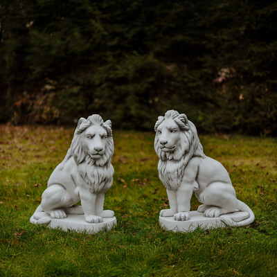 Löwe 2er-Set MAX Steinfigur H.95 cm 85 x 40 cm Grau 460 kg Beton frostsicher
