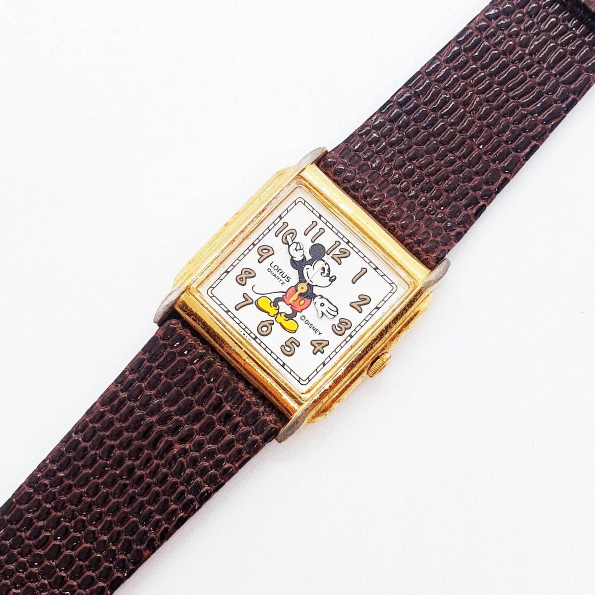 Vintage 90’s Lorus Brown Leather Mickey Mouse Watch Large Face Vintage Mickey Mouse Watch With Brown Leather  main image 3