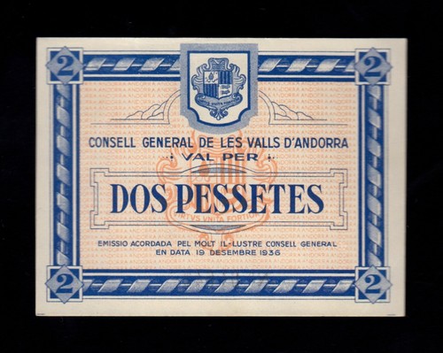 F.C. ANDORRA , 2 PESETAS 1936 , S/C- . - Imagen 1 de 2