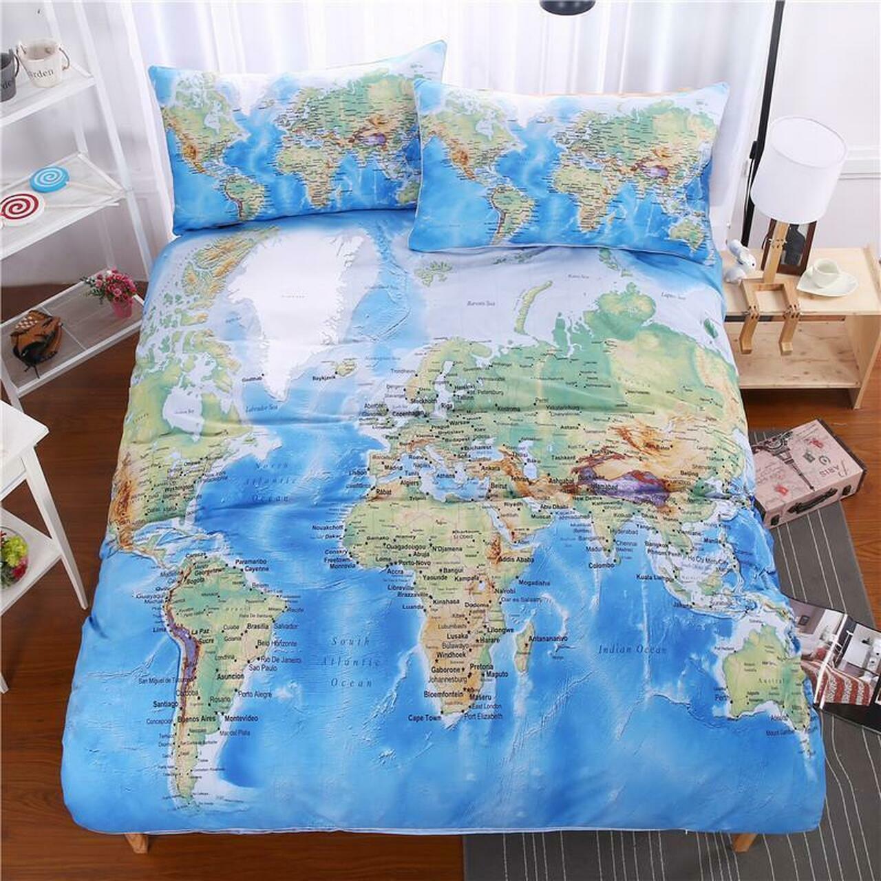 World Map Bedding Set Multi Sizes 